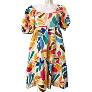 Tabitha Brown Mini Dress Botanical Print Puff Sleeve Women Size X-Small XS